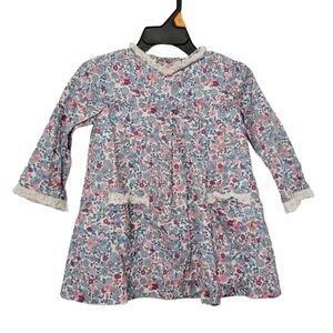Posh Pickle Toddler Girl Dress Sz 2T Blue Pink Floral Ruffle Lace Church Cotton‎